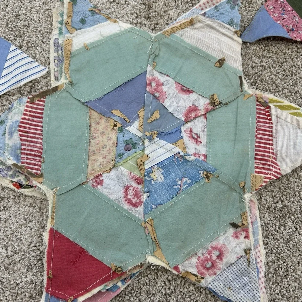Lot Of 7 Vintage Antique Quilt Blocks‎ Orphans String Star Patchwork Unfinished